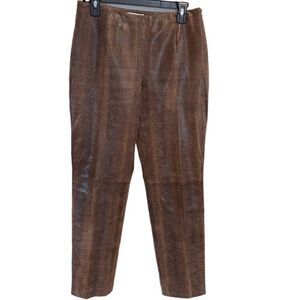 Lord & Taylor Women’s Brown 100% Leather Snake Skin Straight Leg Shiny Pants, 8
